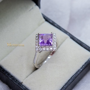 Wholesale 925 Solid <b>Sterling</b> <b>Silver</b> Natural Princess Cut Amethyst CZ Halo Prong <b>Set</b> <b>Ring</b> Fine Jewelry Memoria Jewels - Product Image 5
