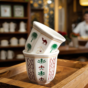 Pots et tasses rustiques arabes, soucoupes à thé en céramique artisanales, collection de poteries de style rustique - Product Image 4