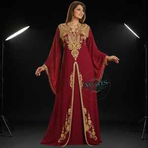 Ensemble 2 pièces de luxe AWAIS HOUSE pour femmes musulmanes, robe longue en velours uni perlé, coupe trapèze, lavable, vente en gros - Product Image 1