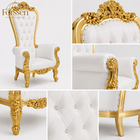 Chaises de mariage de luxe à dossier haut, style trône royal, or et blanc, pour mariés, hôtels, banquets et événements sur scène