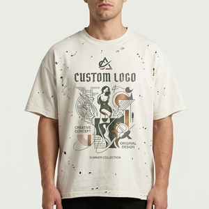 T-shirt Homme Vintage Délavé Oversize Streetwear Été Déchiré 100% Coton Biologique Épais Délavé Coupe Boxy - Product Image 2