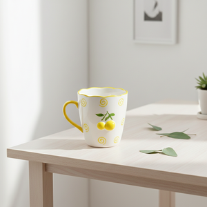 Taza de Porcelana Fina de Primera Calidad 3460987B-0.36, Nueva, con Estampado de Limón Amarillo y Espiral - Product Image 5