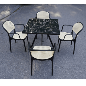 The <b>Black</b> Colored Plastic Square <b>Table</b> with Tiled <b>Table</b> Top - A Perfect Plastic <b>Table</b> for an <b>Outdoor</b> Garden Tea Party - Product Image 2