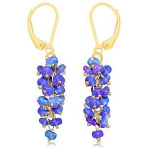Pendientes Colgantes de Ópalo Lavanda Chapados en Oro, con Cuentas Ovaladas Multicolor, Joyería de Diseño en Capas, Regalo Moderno para Mujer - Product Image 1