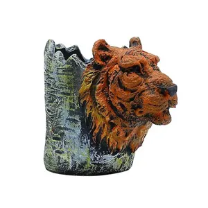 Porte-stylo rond artistique en forme de tête de lion, accessoire de bureau décoratif, en résine faite à la main - Product Image 2