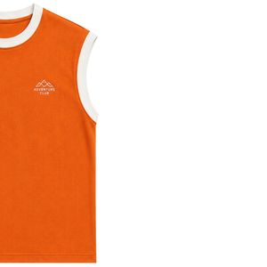 Camiseta sin mangas naranja con ribete blanco y logo bordado en el pecho, chaleco informal de algodón para mujer, cuello redondo, moda personalizada de verano. - Product Image 4