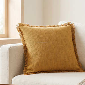 Housse de coussin en coton de luxe marron avec franges, coussin décoratif rustique moderne pour la maison - Product Image 4