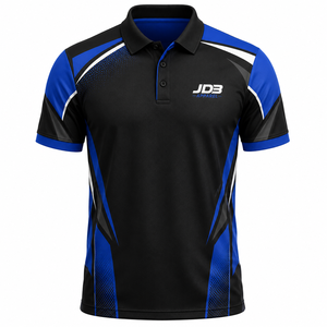 Custom Sublimation Anti-Wrinkle Knitted Sporty Short Sleeve Shirts Black Blue Geometric Design Quick Dry Cotton <b>Bamboo</b> Fiber - Product Image 1