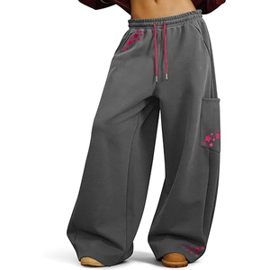 Pantalon de survêtement ample taille haute pour femme, coupe large, décontracté, avec cordon de serrage, poches, style cargo uni - Product Image 3