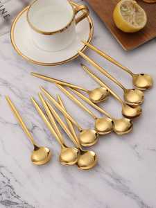 Gold <b>Coffee</b> <b>Spoon</b> Set Stainless Steel Long Handle Teaspoon Dessert Round <b>Spoon</b> Stirring <b>Coffee</b> Tea Scoop Cafe Tableware Utensils - Product Image 1