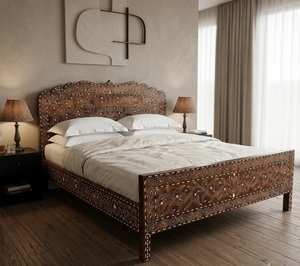 Decorative Wooden Bed Frame Carved Panel Bedstead Mission Style Bedroom Furniture - Product Image 2
