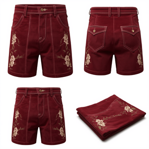Pantalones Cortos Bávaros Borgoña para Hombre Sin Marca, Pantalones Cortos de Gamuza Bordados de Lujo para el Oktoberfest - Product Image 4