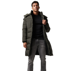 Veste longue à capuche pour homme avec col en fourrure, coupe-vent, rembourrée de duvet, manteau d'hiver uni, style décontracté - Product Image 1