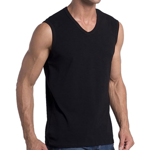 Custom Logo Sleeveless Undershirt Vest Black 100% Cotton <b>Singlets</b> Loose Round Neck Tank Top Gym Wear Sleeveless T-shirt <b>For</b> <b>men</b> - Product Image 2