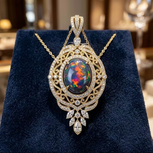 Collier pendentif délicat en forme de fleur de style européen, plaqué or 18 carats, opale noire naturelle, argent sterling 925, pour mariée - Product Image 1