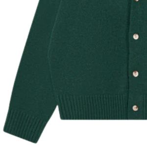 Cardigan en tricot vert forêt pour homme avec broderie, col en V boutonné, doux et chaud, style décontracté streetwear - Product Image 3