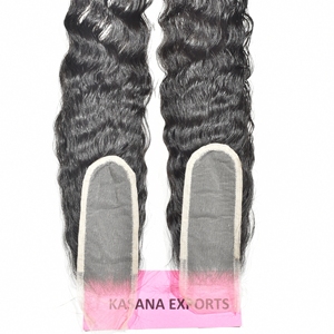Extensiones de Cabello Humano Ondulado Natural Remy Indio con Cierre de Encaje 2*6, Cutícula Alineada, Color Negro, Doble Trama a Máquina, Venta al por Mayor - Product Image 1