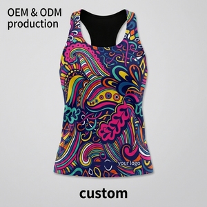 Custom Women's Pickleball Psychedelic doodle print athletic tank <b>top</b> racer back crew neck Relaxed Straight Silhouette sportswear - Product Image 2