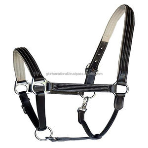 Coutures et rembourrage blancs fantaisie Licou de cheval en cuir noir de qualité supérieure Licou de course de chevaux au design personnalisé en pleine taille Cob - Product Image 6