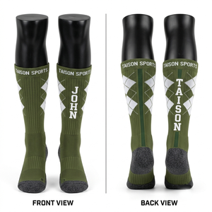 Chaussettes de lacrosse haut de gamme 220 GSM en laine/élasthanne, vert olive, blanc, motif Argyle, logo tissé personnalisé, séchage rapide, respirantes - Product Image 1