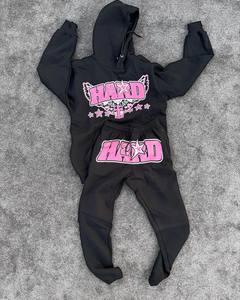 Custom Logo Streetwear <b>Men</b> Tracksuit Set <b>Pullover</b> Hoodie And Jogger Pants Cotton Fleece Sweatsuit Manufacturer - Product Image 1