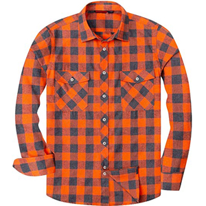 Chemise en flanelle à carreaux orange et noir pour homme, manches longues, col boutonné, décontractée, automne, 100% coton, chemises à manches longues - Product Image 5