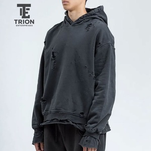 เสื้อฮู้ดดี้ผู้ชายผ้าแห้งเร็วระบายอากาศได้ดี สีพื้น แต่งดีเทลขาดๆ แบบสั่งทำพิเศษสำหรับผู้ชาย - Product Image 2