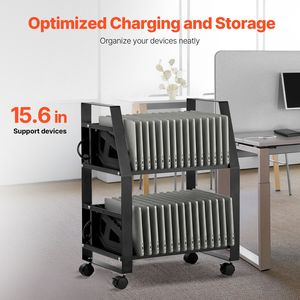 Carrello di ricarica mobile da pavimento per 32 dispositivi, stazione di ricarica aperta per laptop fino a 15,6 pollici, ideale per ufficio e aula - Product Image 2