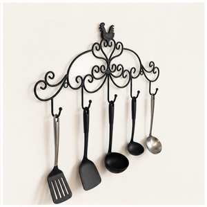 Wrought Iron <b>Kitchen</b> Utensil Rack Wall Mounted Farmhouse Rooster Decor Holder 5-<b>Hook</b> Multi-Purpose Organizer for Pots, Pans, - Product Image 3