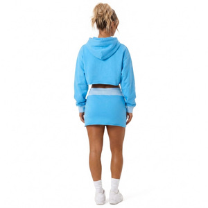 Street Fashion Baby Blue Custom <b>Gothic</b> Print Tracksuit Women's Cropped Sports Hoodies Mini <b>Skirt</b> Cotton Set Manufacturer - Product Image 3