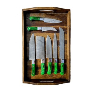 Juego de Cuchillos de Acero de Damasco de 7 Piezas con Mango de Madera, Hoja Recta Pulida de Acero Inoxidable, Ambidiestro, Grado Industrial, 1 Año de Garantía - Product Image 2