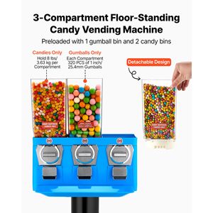 Distributore Automatico di Caramelle a Tre Scomparti con Supporto, Macchina per Caramelle e Gomme da Masticare - Product Image 2
