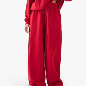 Pantalon de jogging décontracté pour femme, taille mi-haute, en molleton 100% coton respirant, coupe large évasée, style streetwear hiver, avec logo brodé - Product Image 4