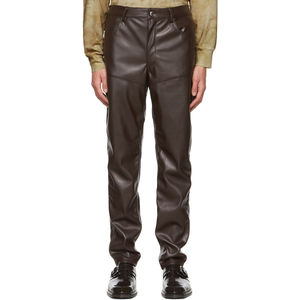 Brown Leather <b>Men</b> Pants Straight Fit Mid Waist Zipper Fly Casual <b>Winter</b> <b>Trousers</b> by amrid leather - Product Image 2