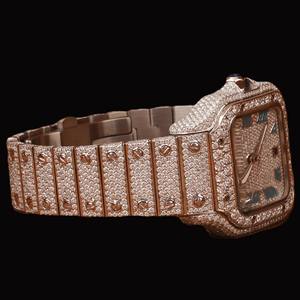 Reloj de Lujo Hecho a Mano con Movimiento de Cuarzo, Esfera Cuadrada con Números Romanos Totalmente Adornada con Diamantes de Moissanita, Estilo Hip Hop - Product Image 5