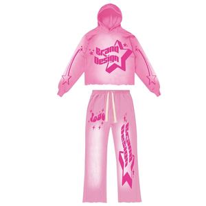 Conjunto de Sudadera con Capucha y Pantalones Deportivos Acampanados para Hombre, Estilo Vintage con Lavado Ácido, de Alta Calidad, con Impresión DTG y Logotipo Personalizado - Product Image 4