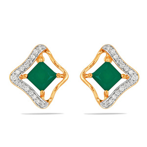 Pendientes de Diamantes Cuadrados Verdes con Marco de Halo Ondulado Esculpido - Product Image 1