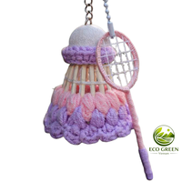 Porte-clés en crochet mignon en forme de volant de badminton, fait main en coton laitier, pendentif de sac avec breloque fleur, cadeau pour les amateurs de badminton, vente en gros