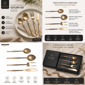Handcrafted Brass Gold Cutlery Set Modern Slim Round Stem Handle Spoon Fork Knife <b>Flatware</b> Wholesale - Product Image 5