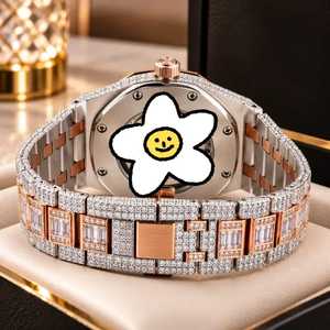 Montre à quartz analogique avec chiffres romains incrustés de diamants, verre, bracelet de 20 mm, ton or rose, acier inoxydable, cadran carré, cadeau de luxe - Product Image 4