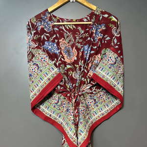 Vestido Kaftán sin Mangas de Algodón con Estampado Floral Tropical, Estilo Casual de Verano para Mujer, Inspirado en las Islas del Pacífico Asiático - Product Image 1