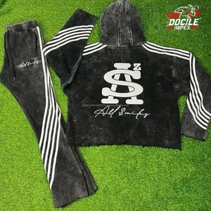 Ensemble sweat à capuche et jogging deux pièces personnalisé pour homme, brodé, écologique, en polaire épaisse, avec logo sur mesure, style streetwear, vente en gros - Product Image 2