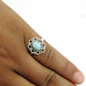Anillo de larimar con sello 925, joyería hecha a mano de la mejor calidad en plata de ley 925, estilo bohemio, joyería sólida para chicas. - Product Image 2