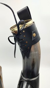 Luxurious Handcrafted Love Style Buffalo Horn <b>Drinking</b> Horn with Leather Holder <b>Stand</b> Brass Rim-Business Gift - Product Image 5