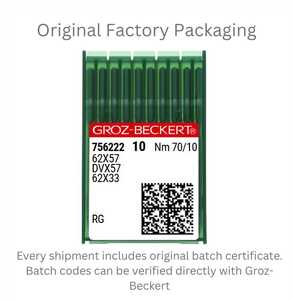 Groz-Beckert Industrial <b>Sewing</b> Machine Needles Stainless Steel 756222 10 Nm 70/10 62X57 DVX57 62X33 Factory Packaging 0.25kg - Product Image 1