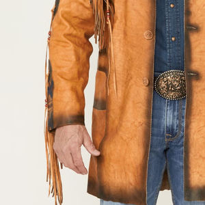 เสื้อแจ็คเก็ตคาวบอย OEM ผู้ผลิตเสื้อผ้าขายส่ง รุ่นใหม่ คุณภาพสูง เคลือบผิว ทรงยาว บาง โลโก้ด้านหน้า สไตล์ตะวันตก - Product Image 5