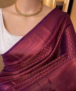 Sari de Seda Morado, Vestido de Boda Tradicional Indio Estilo Banarasi con Patrón de Borde para Mujeres Adultas - Product Image 1