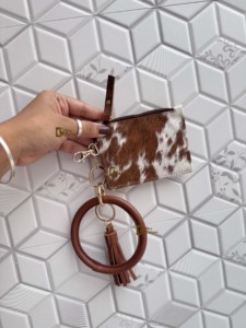 Tarjetero cajero automático de cuero de vaca Real para mujer de alta calidad con llavero pulsera borla monedero y muñequera compacto uso diario - Product Image 1