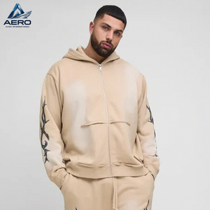 Conjunto Deportivo Personalizado para Hombre, Sudadera con Capucha Beige Deslavada, Pantalones Deportivos Anchos con Estampado Tribal, 2 Piezas - Product Image 5