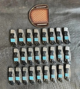 Couteau pliant utilitaire artisanal de qualité industrielle/DIY, 7,5 pouces, en acier Damas, manche en résine et corne, pointe droite à clipser - Product Image 5